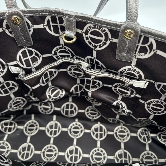 HENRI BENDEL Silver Metallic Leather Large Tote Bag Purse Excellent Condition